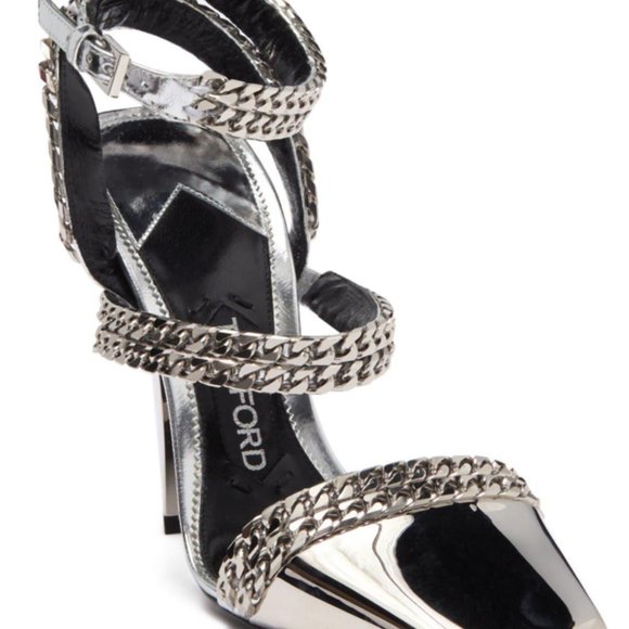 TOM FORD Metallic Chain 105mm Pumps, Silver - Picture 6 of 6